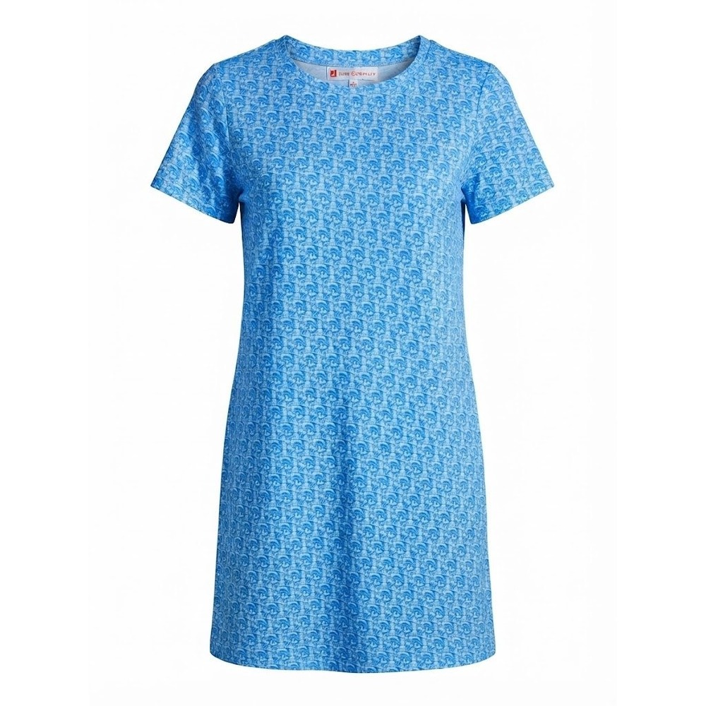 Jude Connally Blue Pagoda Toile Shift Dress Short Sleeve Size Large USA - CJ